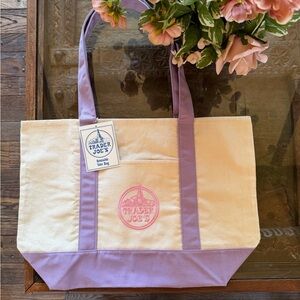 Trader Joe's Cream and Lilac Canvas Tote Bag